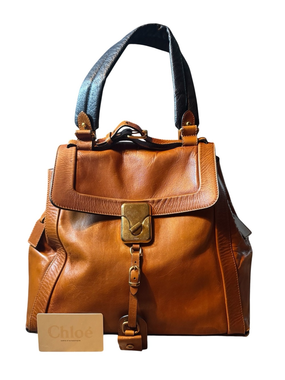 Chloe Vintage Black & Tan Leather Medium Top-Handle Daria Satchel